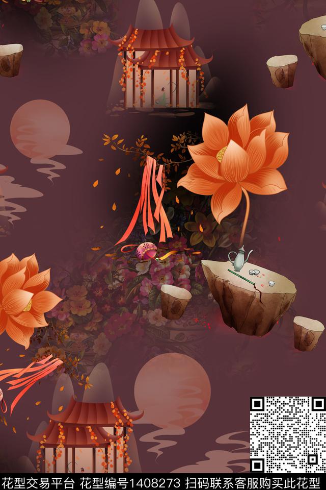 连衣裙花卉香云纱传统印花华亿平台下载（图片编号: 1408273） - 瓦栏（Walan）