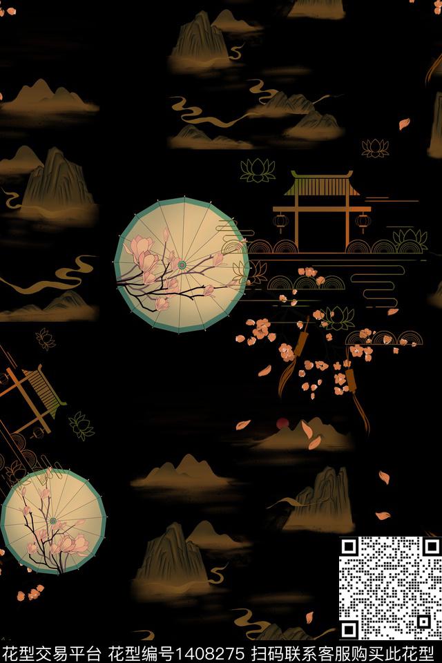 连衣裙花卉香云纱传统印花华亿平台下载（图片编号: 1408275） - 瓦栏（Walan）