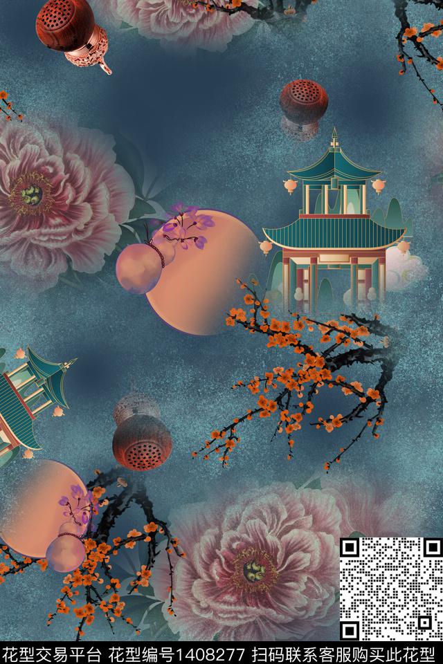 连衣裙花卉香云纱传统印花华亿平台下载（图片编号: 1408277） - 瓦栏（Walan）