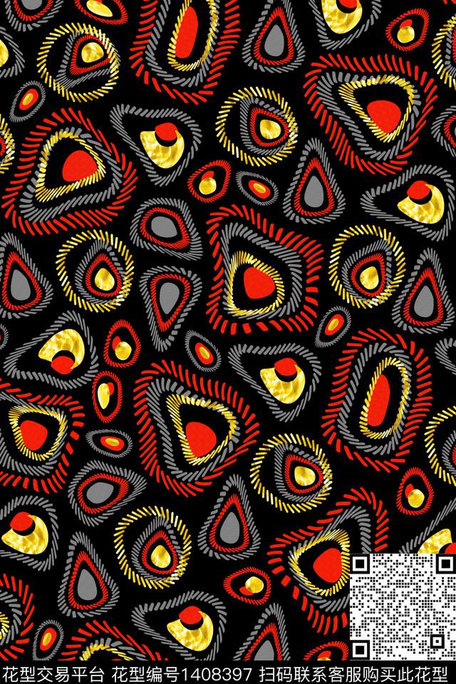 线条几何大牌风数码印花华亿平台下载（图片编号: 1408397） - 瓦栏（Walan）