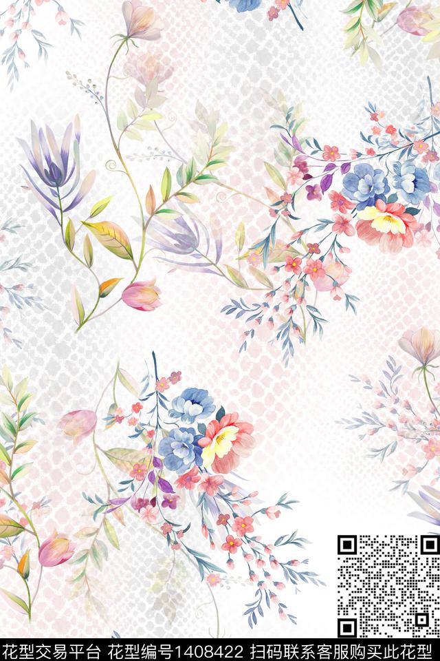 花卉大牌风小清新数码印花华亿平台下载（图片编号: 1408422） - 瓦栏（Walan）