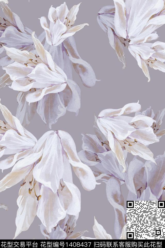 抽象花卉花卉大牌风数码印花华亿平台下载（图片编号: 1408437） - 瓦栏（Walan）
