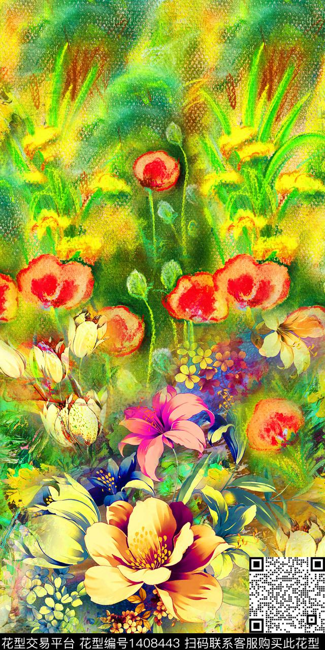 定位花女装定位花花卉数码印花华亿平台下载（图片编号: 1408443） - 瓦栏（Walan）
