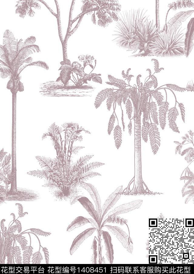 绿植树叶日本大牌风数码印花华亿平台下载（图片编号: 1408451） - 瓦栏（Walan）