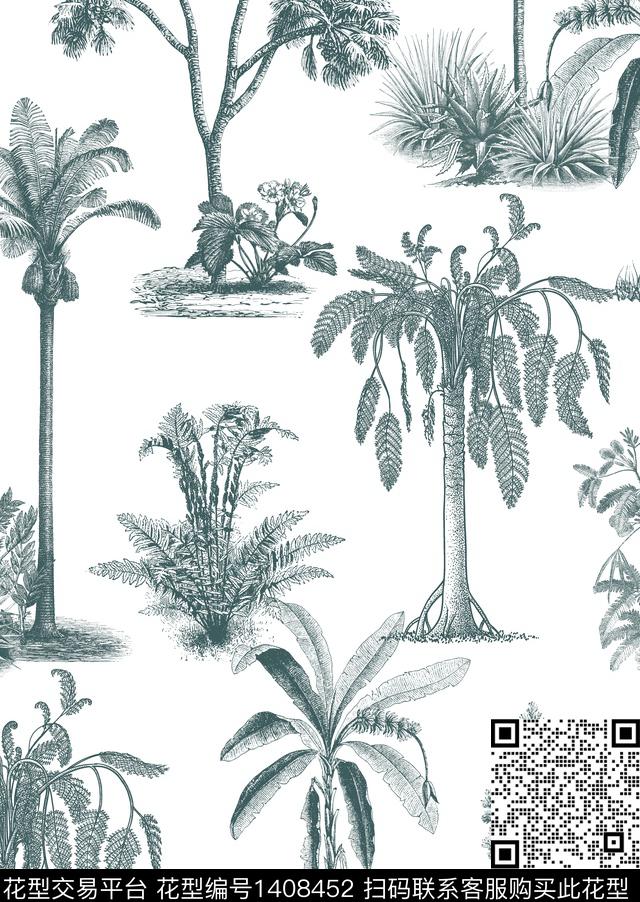 绿植树叶日本大牌风数码印花华亿平台下载（图片编号: 1408452） - 瓦栏（Walan）