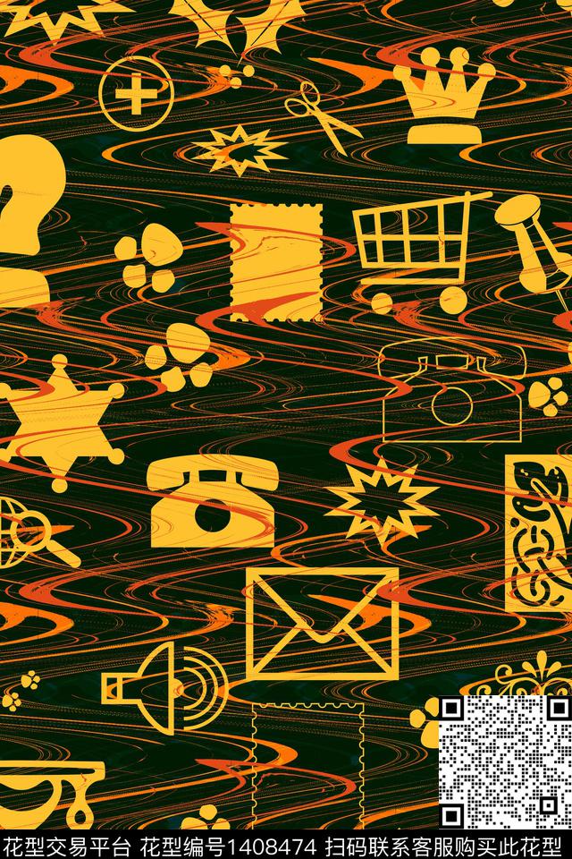 涂鸦几何大牌风数码印花华亿平台下载（图片编号: 1408474） - 瓦栏（Walan）