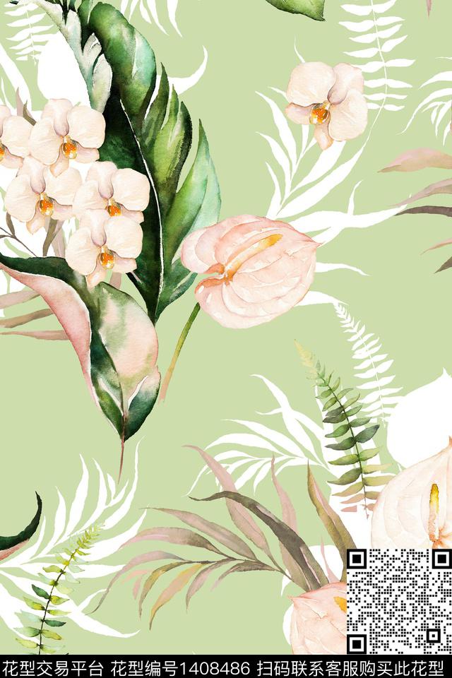 民族花卉绿植树叶大牌风数码印花华亿平台下载（图片编号: 1408486） - 瓦栏（Walan）