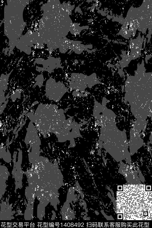黑白华亿平台肌理抽象花卉数码印花华亿平台下载（图片编号: 1408492） - 瓦栏（Walan）