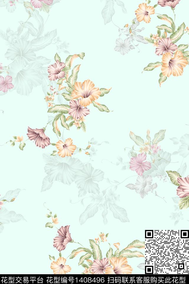 奢华绿植树叶花卉数码印花华亿平台下载（图片编号: 1408496） - 瓦栏（Walan）