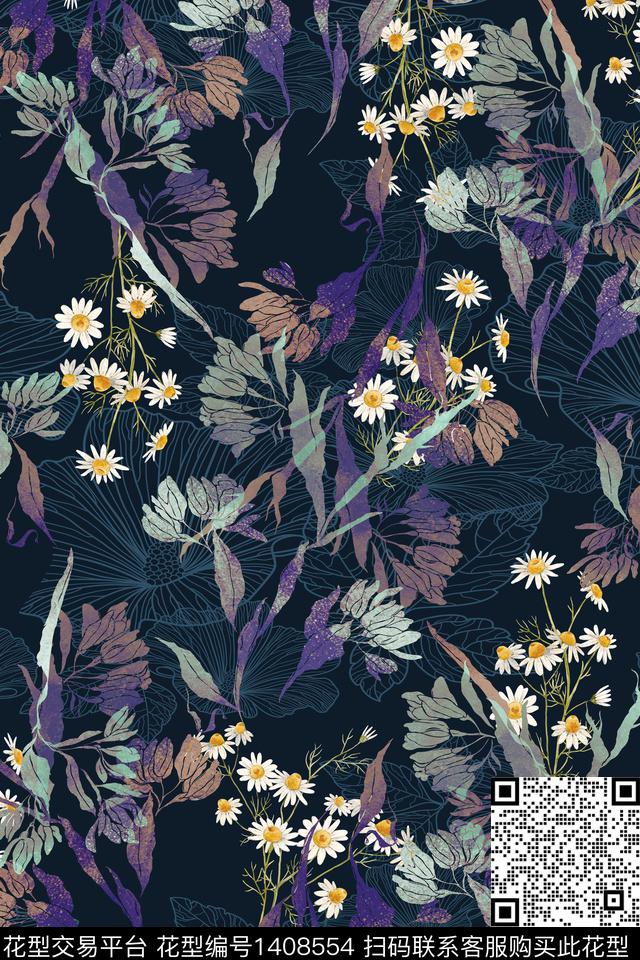花卉中老年满版散花数码印花华亿平台下载（图片编号: 1408554） - 瓦栏（Walan）
