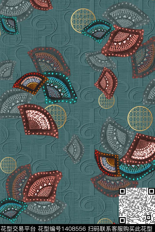 扇子民族风满版散花数码印花华亿平台下载（图片编号: 1408556） - 瓦栏（Walan）