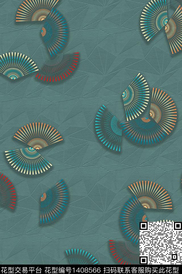 扇子民族风满版散花数码印花华亿平台下载（图片编号: 1408566） - 瓦栏（Walan）