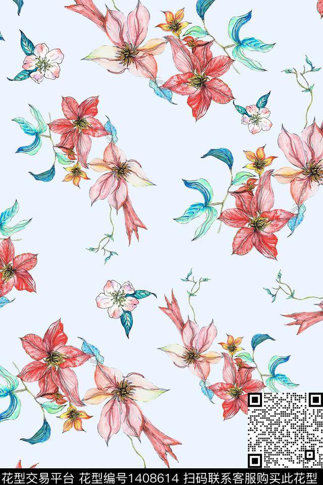 花卉年轻女性大牌风数码印花华亿平台下载（图片编号: 1408614） - 瓦栏（Walan）