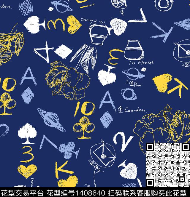 字母郁金香扑克传统印花华亿平台下载（图片编号: 1408640） - 瓦栏（Walan）