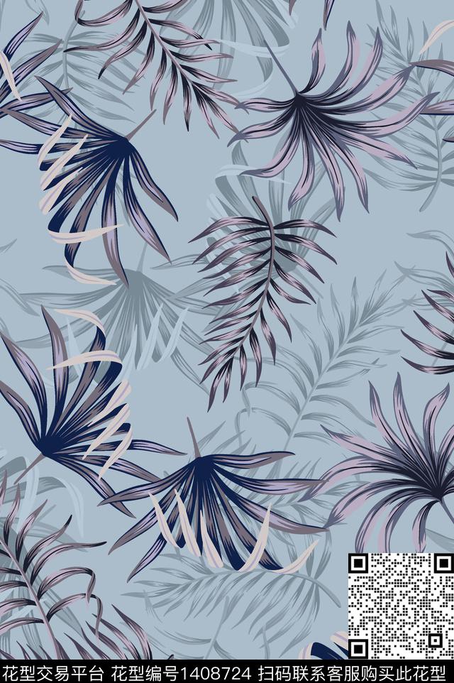 奢华绿植树叶花卉数码印花华亿平台下载（图片编号: 1408724） - 瓦栏（Walan）