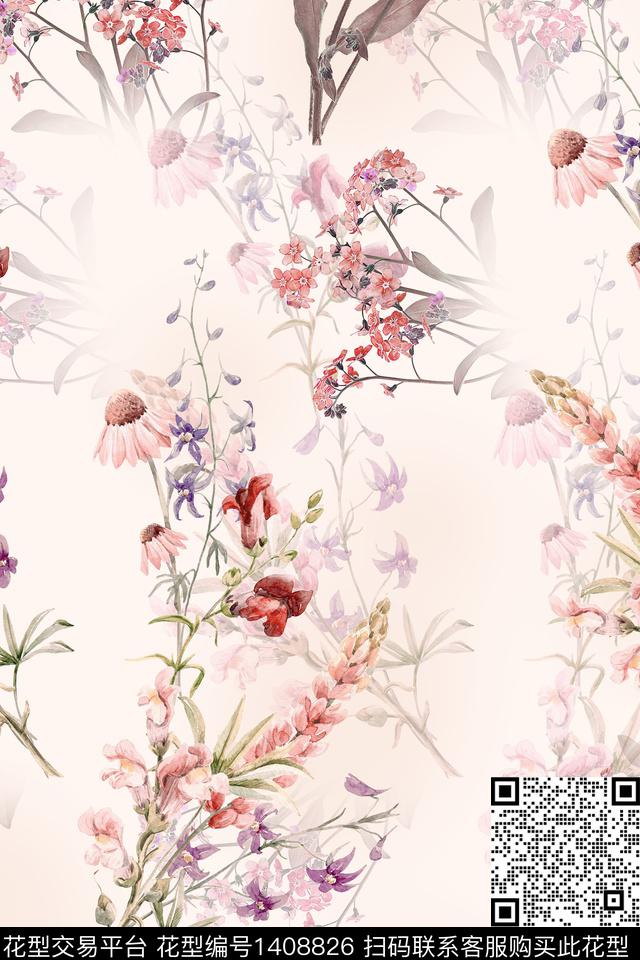 花卉大牌风小清新数码印花华亿平台下载（图片编号: 1408826） - 瓦栏（Walan）