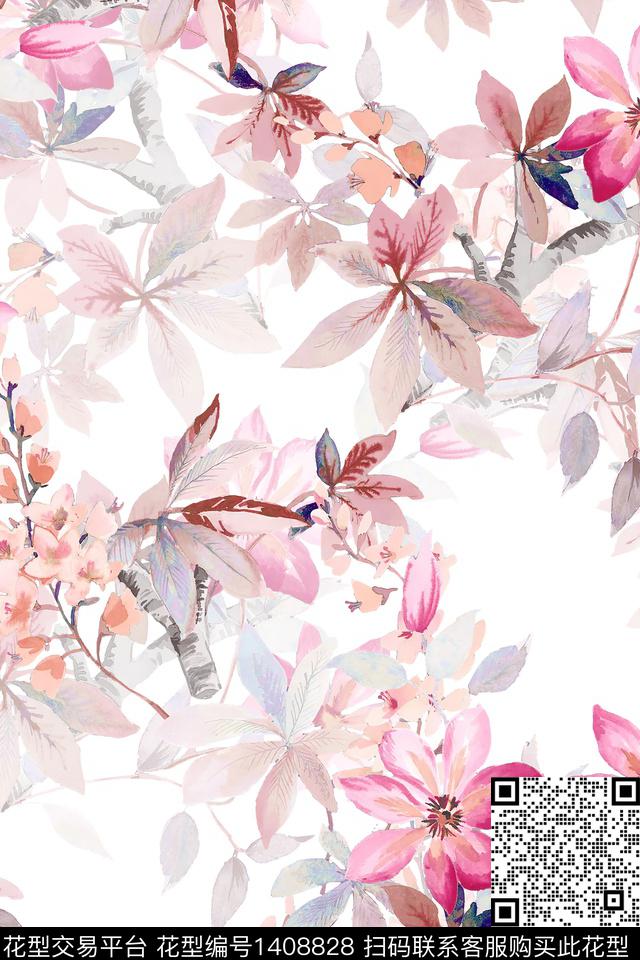 花卉大牌风小清新数码印花华亿平台下载（图片编号: 1408828） - 瓦栏（Walan）