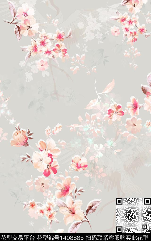 奢华几何绿植树叶数码印花华亿平台下载（图片编号: 1408885） - 瓦栏（Walan）