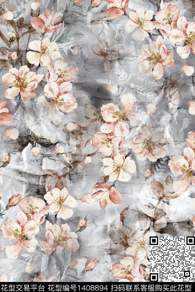 肌理绿植树叶抽象花卉数码印花华亿平台下载（图片编号: 1408894） - 瓦栏（Walan）