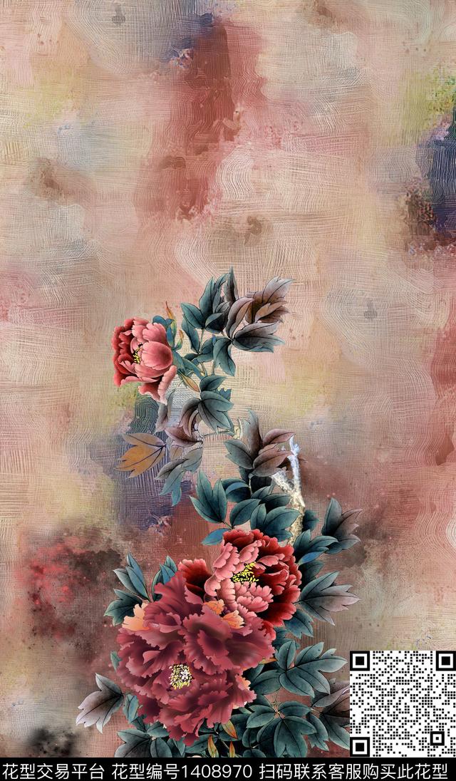 花卉香云纱中国风传统印花华亿平台下载（图片编号: 1408970） - 瓦栏（Walan）