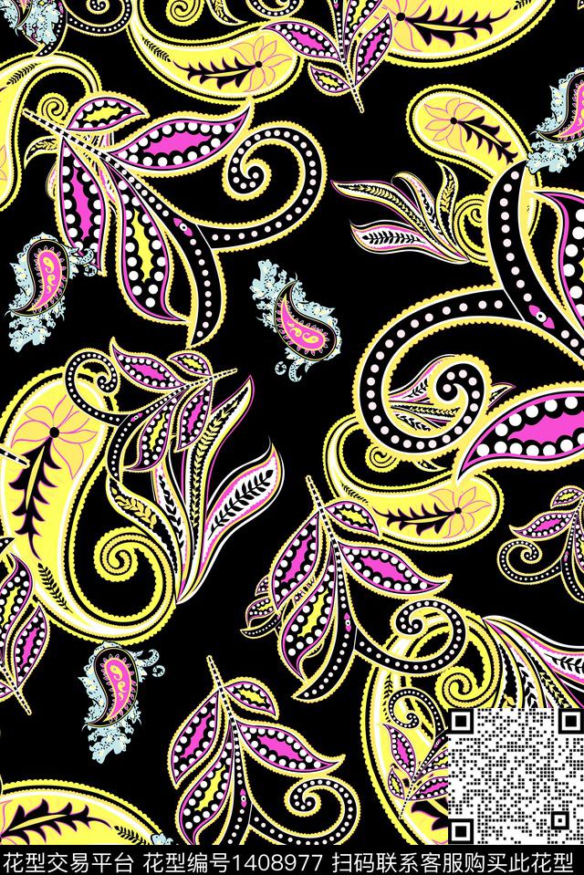 时尚俄罗斯卷草数码印花华亿平台下载（图片编号: 1408977） - 瓦栏（Walan）