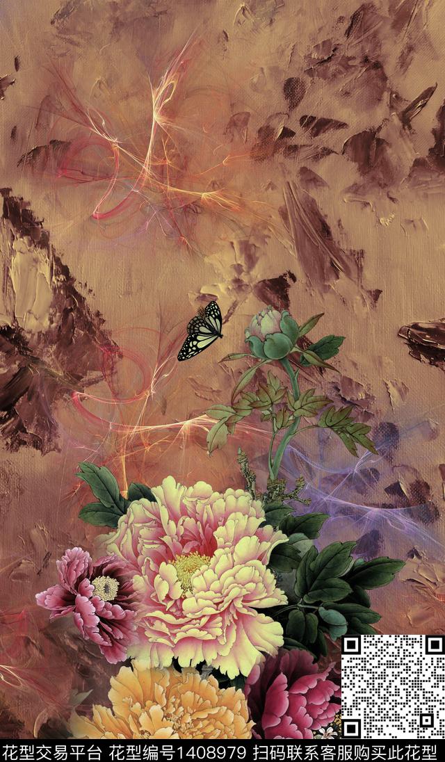 花卉香云纱中国风传统印花华亿平台下载（图片编号: 1408979） - 瓦栏（Walan）