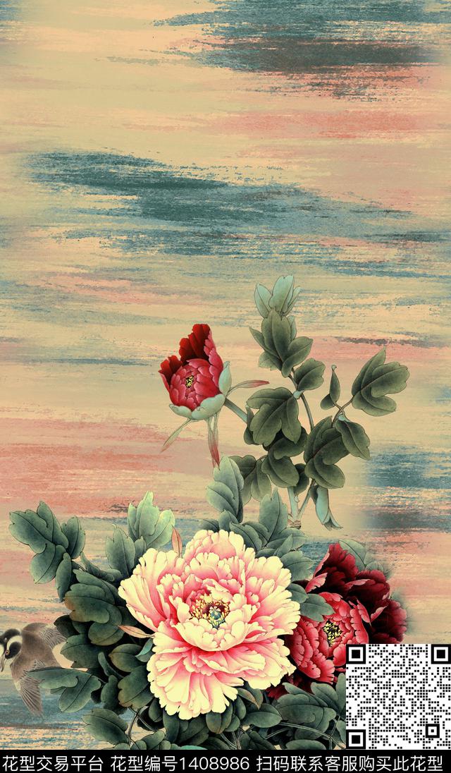 花卉香云纱中国风传统印花华亿平台下载（图片编号: 1408986） - 瓦栏（Walan）