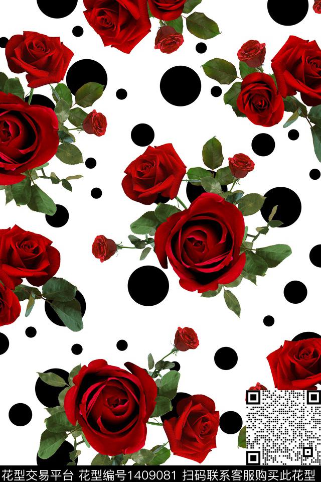 玫瑰花花卉真丝数码印花华亿平台下载（图片编号: 1409081） - 瓦栏（Walan）