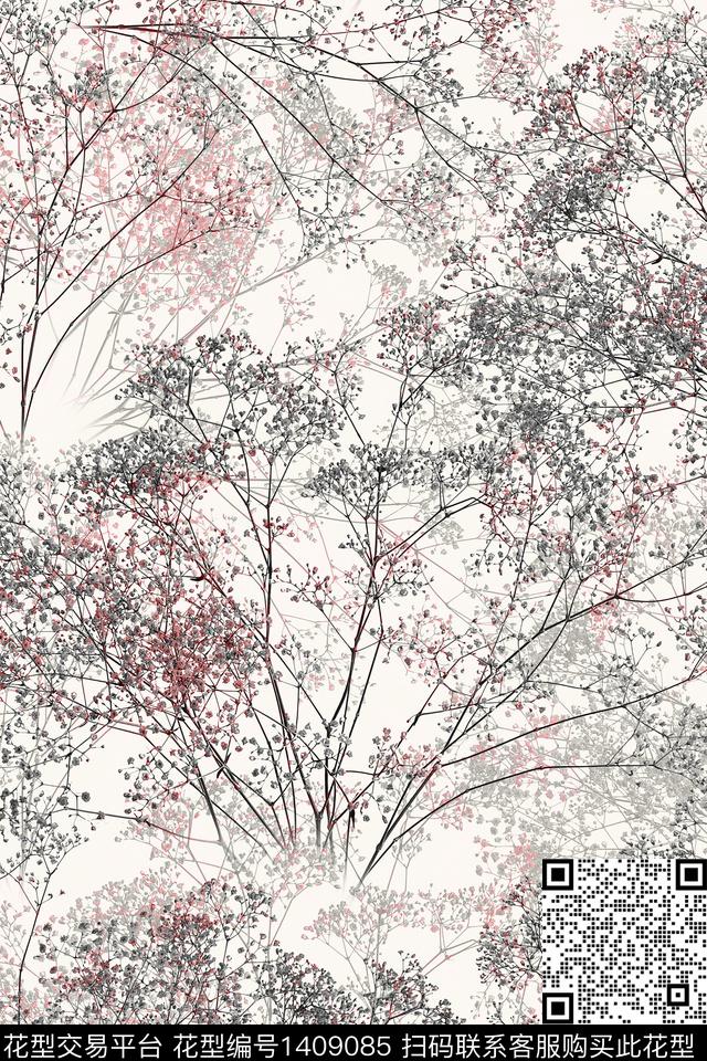 花卉大牌风真丝数码印花华亿平台下载（图片编号: 1409085） - 瓦栏（Walan）