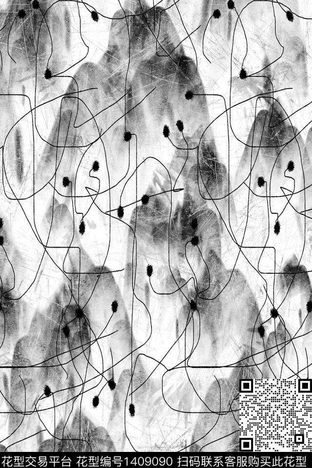 肌理抽象花卉大牌风数码印花华亿平台下载（图片编号: 1409090） - 瓦栏（Walan）