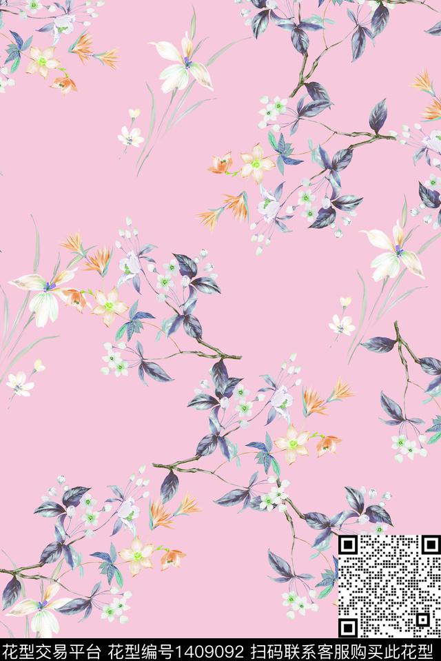 玉兰花天使抽象花卉数码印花华亿平台下载（图片编号: 1409092） - 瓦栏（Walan）