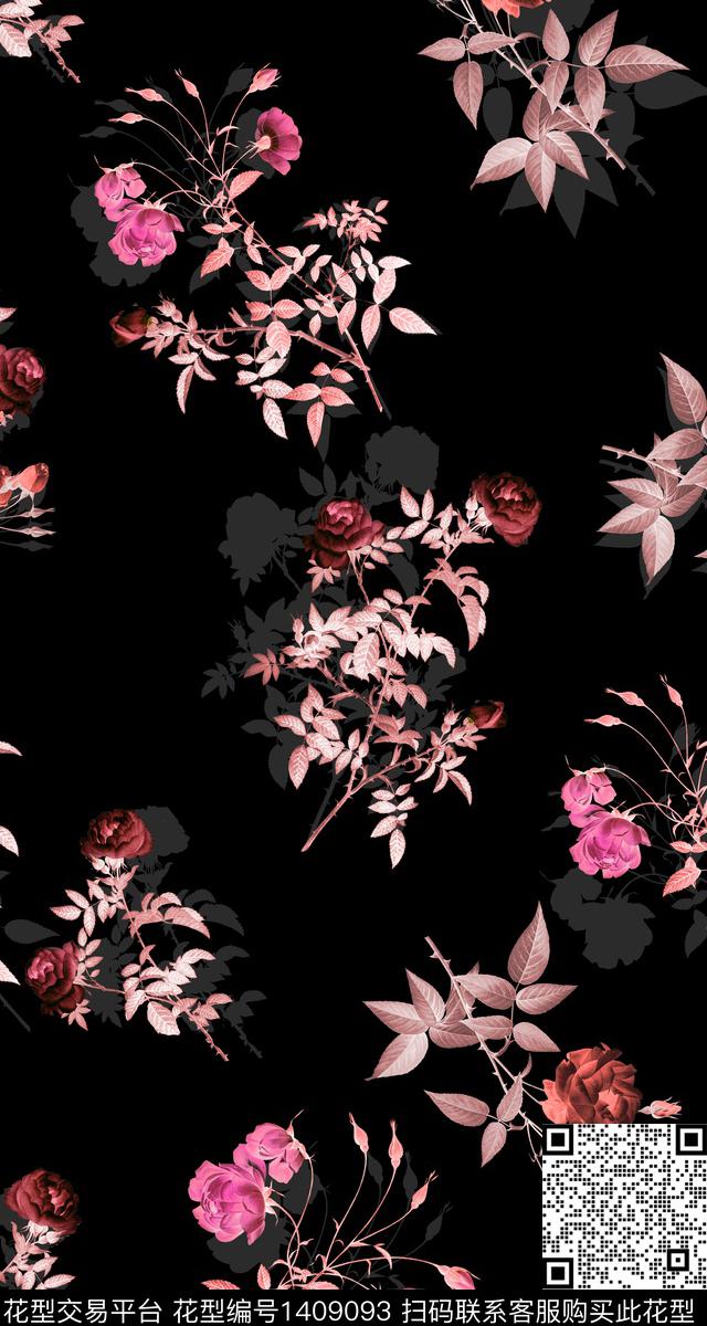 时尚花卉真丝数码印花华亿平台下载（图片编号: 1409093） - 瓦栏（Walan）