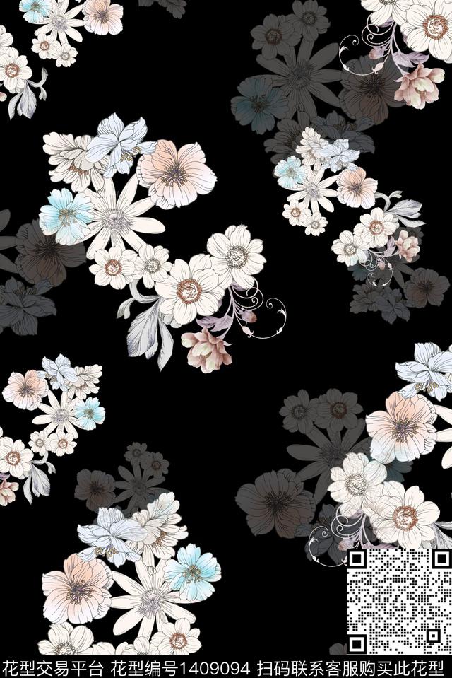 玉兰花天使抽象花卉数码印花华亿平台下载（图片编号: 1409094） - 瓦栏（Walan）