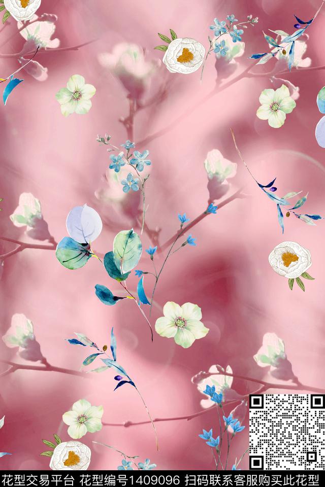 玉兰花天使抽象花卉数码印花华亿平台下载（图片编号: 1409096） - 瓦栏（Walan）