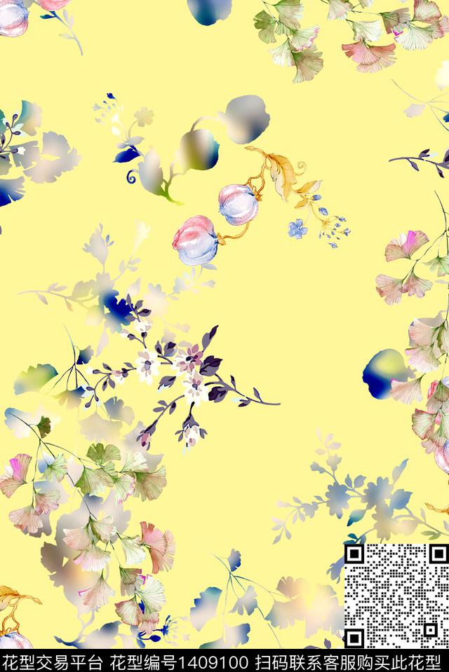 玉兰花天使抽象花卉数码印花华亿平台下载（图片编号: 1409100） - 瓦栏（Walan）