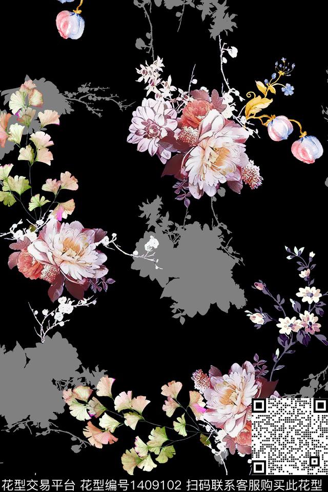 玉兰花天使抽象花卉数码印花华亿平台下载（图片编号: 1409102） - 瓦栏（Walan）