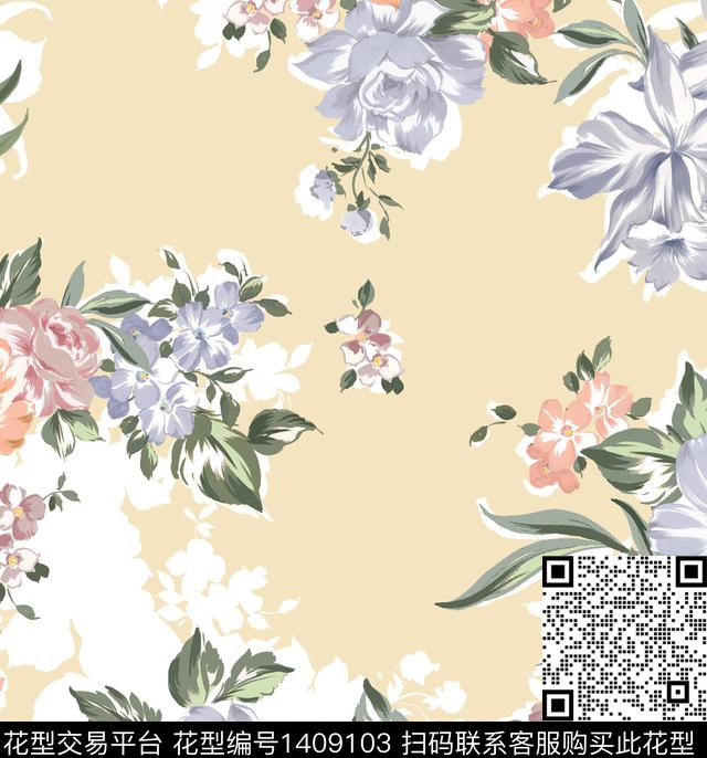 香云纱小清新牡丹数码印花华亿平台下载（图片编号: 1409103） - 瓦栏（Walan）