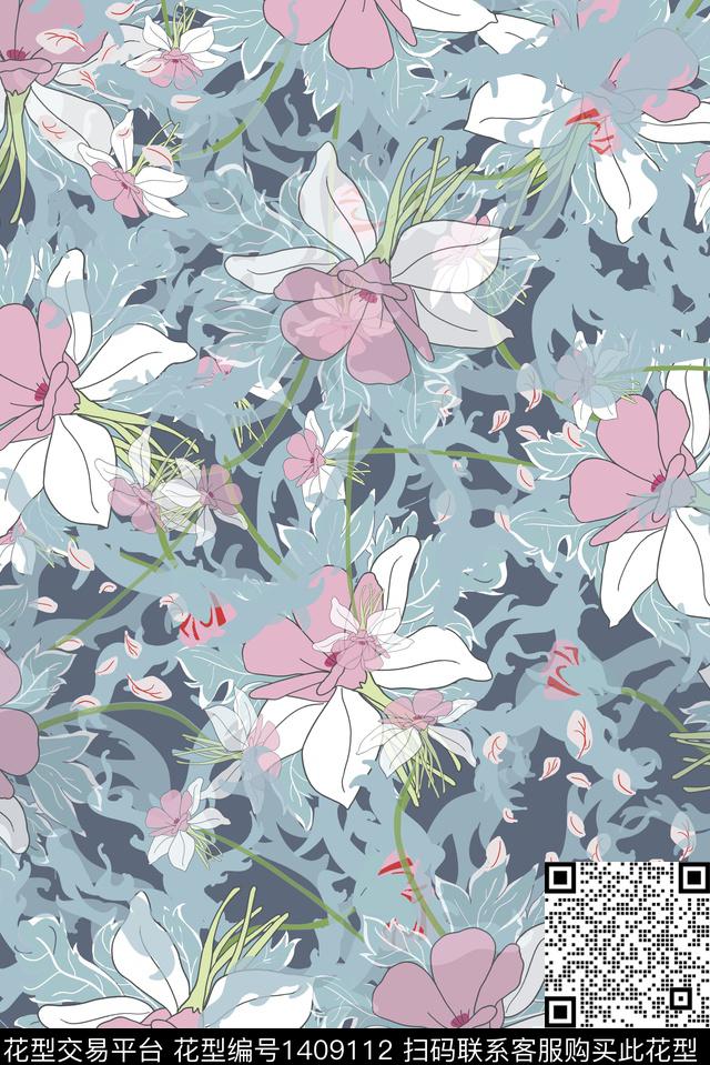 绿植树叶花卉年轻女性数码印花华亿平台下载（图片编号: 1409112） - 瓦栏（Walan）