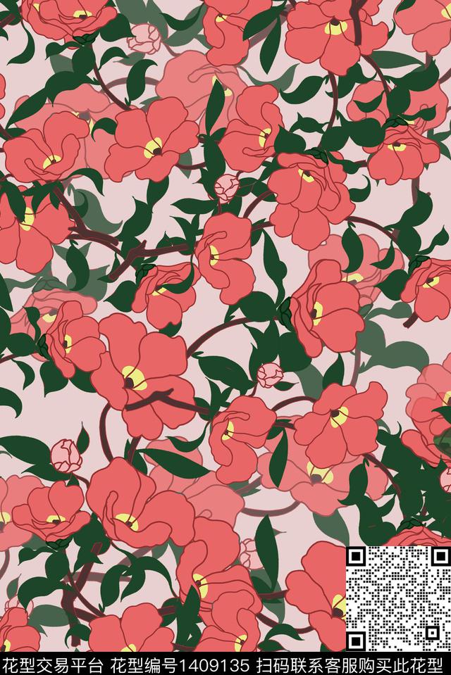 花卉年轻女性小碎花数码印花华亿平台下载（图片编号: 1409135） - 瓦栏（Walan）