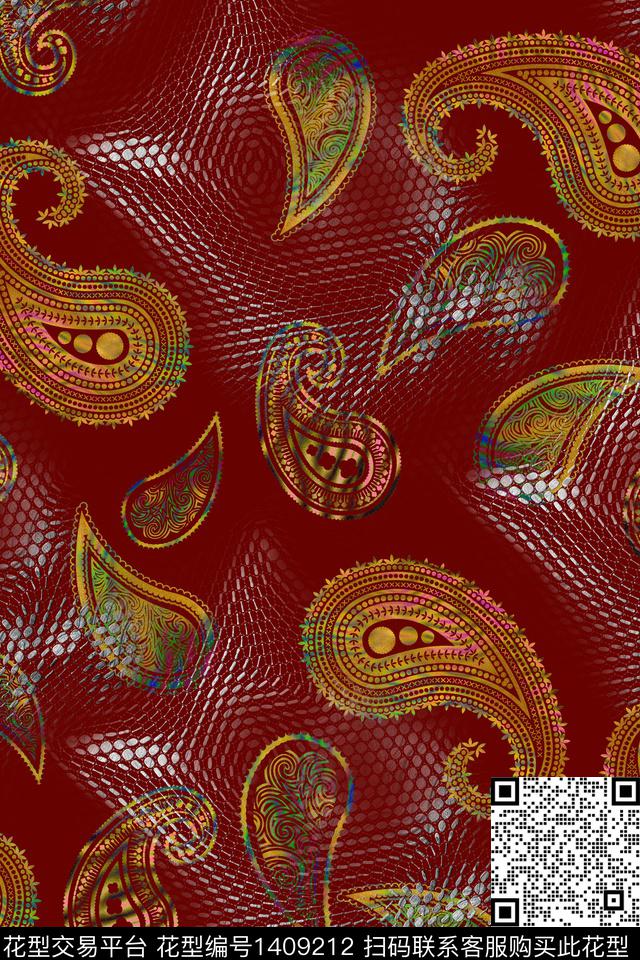 佩斯利香云纱洋阳---佩斯利数码印花华亿平台下载（图片编号: 1409212） - 瓦栏（Walan）