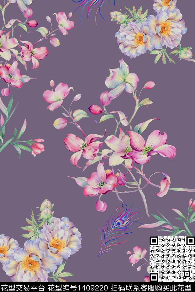 绿植树叶花卉大牌风数码印花华亿平台下载（图片编号: 1409220） - 瓦栏（Walan）