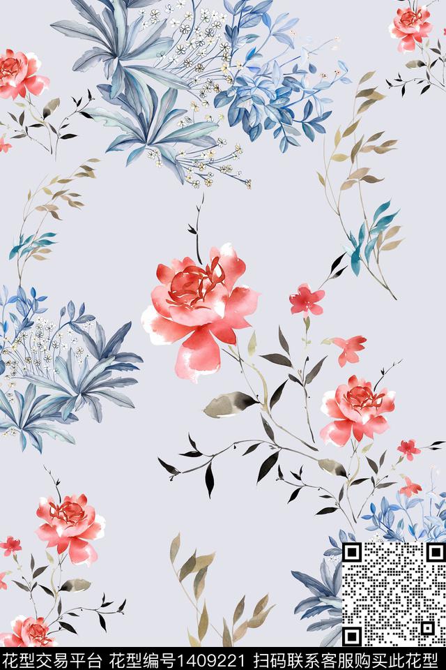 绿植树叶花卉大牌风数码印花华亿平台下载（图片编号: 1409221） - 瓦栏（Walan）