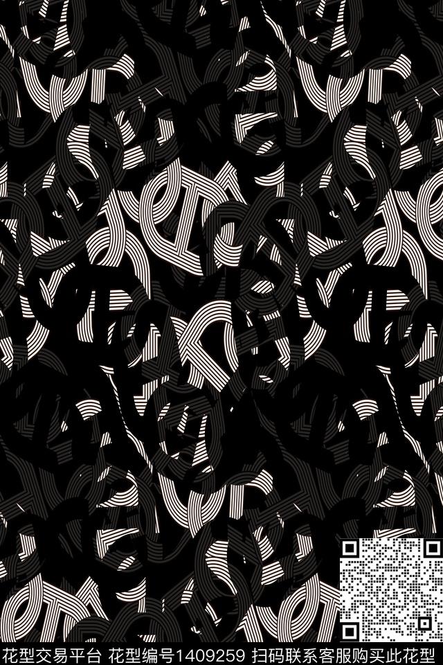 男装抽象黑白华亿平台数码印花华亿平台下载（图片编号: 1409259） - 瓦栏（Walan）