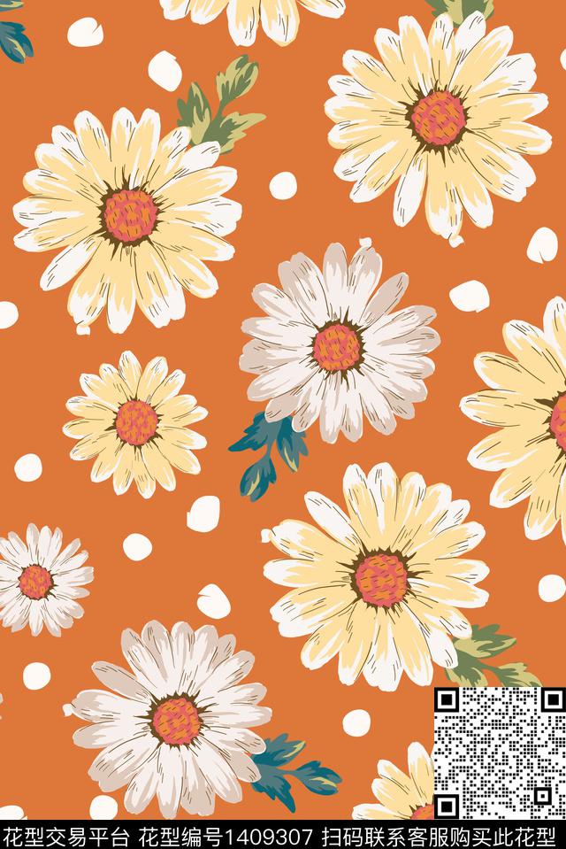 菊花满版散花纯底花传统印花华亿平台下载（图片编号: 1409307） - 瓦栏（Walan）