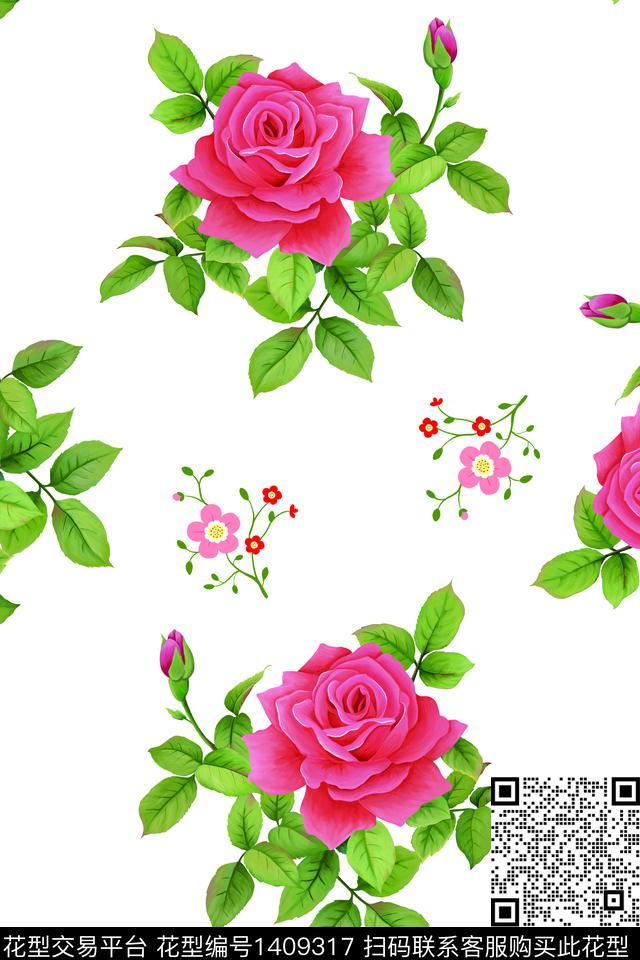 民族花卉时尚玫瑰花数码印花华亿平台下载（图片编号: 1409317） - 瓦栏（Walan）