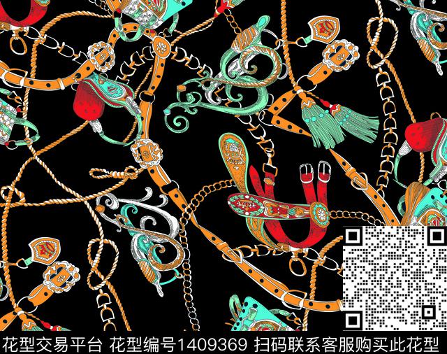 马车复古风链条数码印花华亿平台下载（图片编号: 1409369） - 瓦栏（Walan）