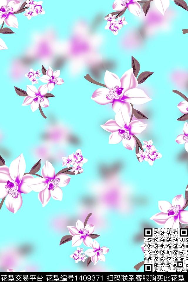 玉兰花牡丹手绘花卉数码印花华亿平台下载（图片编号: 1409371） - 瓦栏（Walan）