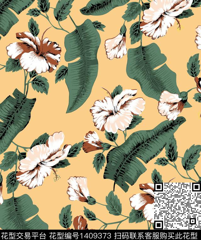 玉兰花牡丹手绘花卉数码印花华亿平台下载（图片编号: 1409373） - 瓦栏（Walan）