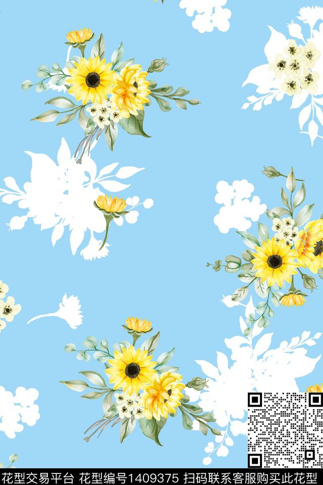 玉兰花牡丹手绘花卉数码印花华亿平台下载（图片编号: 1409375） - 瓦栏（Walan）