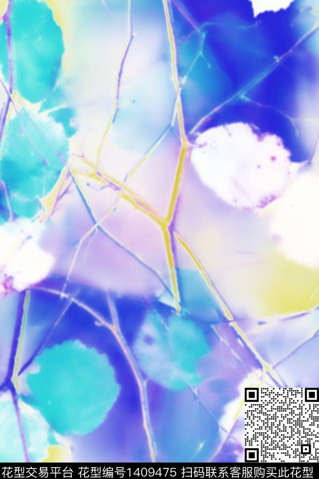 绿植树叶抽象真丝数码印花华亿平台下载（图片编号: 1409475） - 瓦栏（Walan）